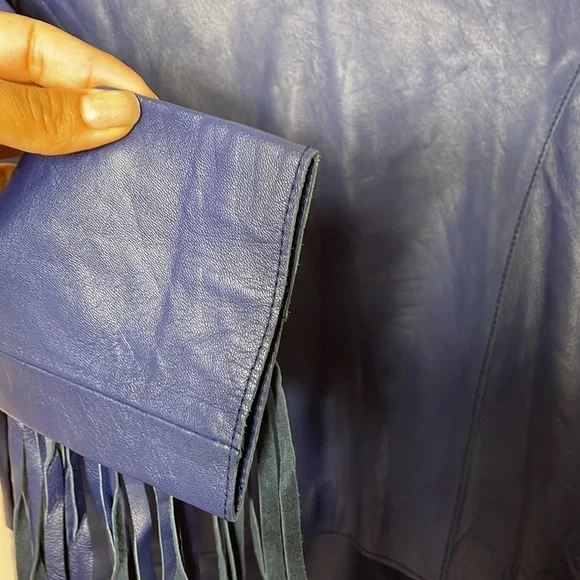 Free People Cleobella Cowgirl Sheep Leather Jacket Navy Rare - Picture 10 of 13